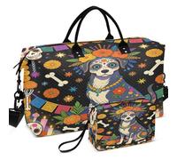 Juego de bolsas de viaje para gimnasio con estampado completo con bolsa pequeña de gran capacidad para deportes y gimnasio, Perro mexicano Día de los Muertos Skeleton Sugar, one size, Retro