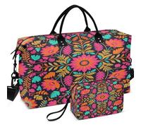 Juego de bolsas de viaje para gimnasio con estampado completo con bolsa pequeña de gran capacidad para deportes y gimnasio, Patrón de bordado floral de arte popular mexicano, one size, Retro