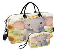Juego de bolsas de viaje para gimnasio con estampado completo | Forma convertible ligera para almacenamiento diario, lindos elefantes bebés y girasol amarillo