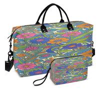 Juego de bolsas de viaje para gimnasio, con ondas ultrasónicas, acolchadas, divisoras, ligeras para organizador de artículos de aseo, Patrón de bordado floral de arte popular mexicano, one size, Retro