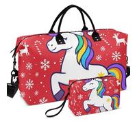 Juego de bolsas de viaje para gimnasio y gimnasio, acolchadas, ultrasónicas, con bolsa pequeña, portátil para todas las estaciones, Christmas Magic Horse Fantasy Red Snow Print, one size, Retro