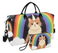 Juego de bolsas de viaje para gimnasio y gimnasio, acolchadas, ultrasónicas, con bolsa pequeña, portátil para todas las estaciones, Rainbow Maine Coon Ew People Fantasy Creature, one size, Retro