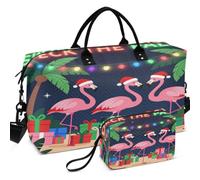 Juego de bolsas de viaje para gimnasio y gimnasio con acolchado ultrasónico | Con pequeña bolsa ligera para organizador de artículos de tocador, cubierta The Palms Flamingo Tropical Christmas Lights