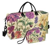 Juego de bolsas de viaje para gimnasio y gimnasio con forma convertible, portátil para todas las estaciones, Vintage Flowers Rustic Beige, one size, Retro
