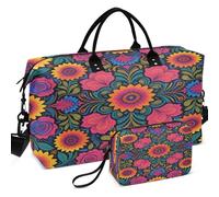Juego de bolsas de viaje para gimnasio y gimnasio, con forma de onda, acolchadas, convertibles, fácil almacenamiento para todas las estaciones, Patrón de bordado floral de arte popular mexicano, one