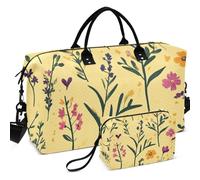 Juego de bolsas de viaje para gimnasio y gimnasio con ondas, acolchadas, con múltiples bolsillos, gran capacidad para almacenamiento diario, Bonitas flores primaverales amarillas rústicas, one size