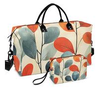 Juego de bolsas de viaje para gimnasio y gimnasio con ondas, acolchadas, con múltiples bolsillos, gran capacidad para almacenamiento diario, beige (Fall Flowers Beige), one size, Retro