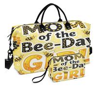 Juego de bolsas de viaje para gimnasio y gimnasio con ondas ultrasónicas, acolchadas, fácil almacenamiento para viajes, Mom And Dad Of The Bee Day Girl Birthday Honey, one size, Retro