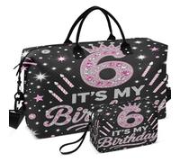 Juego de bolsas de viaje para gimnasio y gimnasio con ondas ultrasónicas, acolchadas, fácil almacenamiento para viajes, 6 It's My Birthday Blush Crown Happy 6th, one size, Retro
