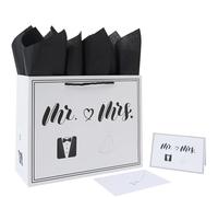 Juego de bolsas grandes de regalo de boda de 13 pulgadas con asas, tarjeta de felicitación, papeles de seda y calcomanías para despedida de soltera, aniversario, compromiso, recién casados, pareja,
