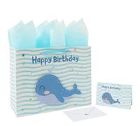Juego de bolsas grandes de regalo de cumpleaños de 13 pulgadas con asas, tarjeta de felicitación, papeles de seda y calcomanías para niños, niñas, adolescentes, para baby shower, recién nacidos