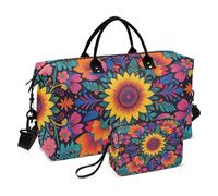 Juego de bolsas grandes y mini bolsillos acolchados con cremallera, prácticos viajes cortos, Folk Art Floral, Talla única, Clásico