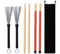 Juego de bolsas para baquetas de madera de arce 5A, 1 par de cepillos de alambre de tambor, cepillo retráctil y 1 par de varillas de tambor para jazz, acústico, música folclórica, regalo para amantes