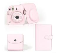 Juego de bolsas para cámara INSTAX para Mini12 con álbum de fotos de 108 ranuras y funda cuadrada de piel sintética para uso diario (rosa)