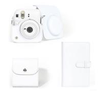 Juego de bolsas para cámara INSTAX para Mini12 con álbum de fotos de 108 ranuras y funda cuadrada de piel sintética para uso diario (blanco)