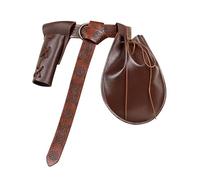 Juego de bolso de mano medieval de 3 piezas: cinturón en relieve, riñonera de cuero y vaina para cosplay, riñoneras estilo motocicleta, Brown, Talla única