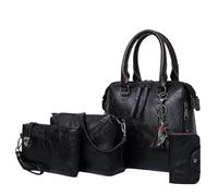 Juego de bolsos para mujer, bolso de mano, cartera, bolso de hombro, bolso de mano con asa superior, juego de 4 borlas de cuero para bolsos, Black, Talla única