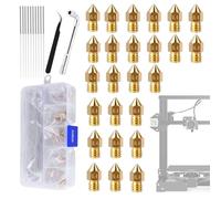 Juego de Boquillas para Extrusor de Impresora 3D - Boquilla de Latón de 0.4mm Resistente al Desgaste | 25 Piezas Boquillas Latón con Herramientas y Almacenamiento - Para Reposición de Filamento en Ext