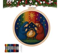 Juego de bordado de belén, Stitch The Holy Story, kit de muñeca de bordado de Navidad, escena completa con tela preimpresa para adultos y principiantes, decoración del hogar y regalos