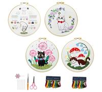 Juego de bordado multifuncional que incluye cualquier material para patrones de gatos en tela resistente para decoración de principiantes