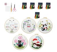 Juego de bordado multifuncional que incluye cualquier material para patrones de gatos en tela resistente para decoración de principiantes