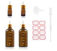 Juego de botellas cuentagotas de cristal ámbar para aceites esenciales, 2 frascos cuentagotas grandes de 100 ml, 2 mini frascos cuentagotas de 5 ml, embudo, cuentagotas, etiquetas, recipientes