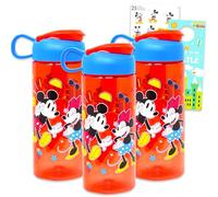 Juego de botellas de agua de Mickey y Minnie Mouse para niños, paquete con 3 botellas de Disney, adornos para lápices de Mickey, calcomanías y más | Vasos Minnie