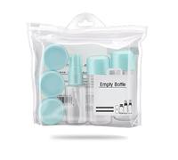 Juego de botellas de viaje de 8 piezas, recipientes dispensadores a prueba de fugas para champú, gel de baño, loción de manos y limpiador facial, kit de viaje transparente para artículos de tocador y