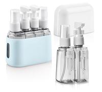 Juego de Botellas de Viaje Transparentes 4 en 1, Artículos de Tocador Recargables de 50 Ml con Caja, 2 Botellas de Spray y 2 Bombas, Recipientes Para Champú, Acondicionador y Gel de Baño blue