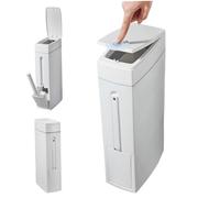 Juego de Botes de Basura para baño 16.5x8x4.3 Pulgadas contenedor de baño Delgado de 1.2 galones con Soporte para escobilla de Inodoro Bote de Basura Rectangular Blanco con Apertura a presión