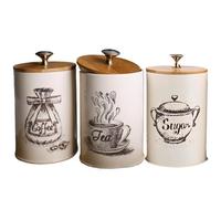 Juego de botes de café - Tarros de almacenamiento de madera de hierro de 170 g, recipiente hermético decorativo | Organización versátil de despensa para granos de café, té, azúcar, especias, elegante
