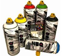 Juego de botes de espray NBQ de alta cobertura para graffiti Pro, 6 x 400 ml, juego con cabezales de pulverización de repuesto, para manualidades, arte, válvula ligera