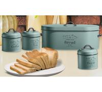 Juego de botes metálicos para cocina de Herzberg: Crema (3 botes y 1 caja de pan)