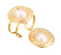 Juego de brazaletes ovalados y anillos de moda, sofisticados y ajustables, accesorio de brazalete abierto, elegante adorno de mano, accesorios ligeros, talla única, como se describe