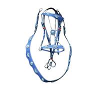 Juego de bridas de cuero seguro, cómoda correa de tracción para caballos con cubierta de jaula metálica, equipo de entrenamiento ecuestre para entusiastas (azul)