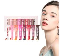 Juego de brillo de labios con sabor a fruta, juego de brillo de labios con sabor para niñas, 8 aceites de mantequilla de labios tintados con jalea | Brillo de labios brillante, , , líquido