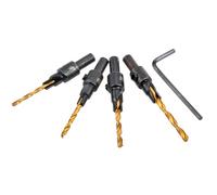 Juego de Brocas Avellanadoras, HOHXEN 4 Piezas Brocas de Avellanar con Una Llave Hexagonal Pequeña, Herramientas de Carpintería con Mango Redondo de 1/4 de Pulgada, para Tamaños #6, #8, #10, #12