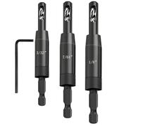 Juego de brocas de bisagra autocentrante con vástago hexagonal de 1/4 pulgadas de 3/32 pulgadas, 7/64 pulgadas, 1/8 pulgadas con cambio de clic VIX para tornillo tamaño #6#8#10