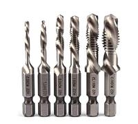 Juego de brocas de perno, mango hexagonal, tornillo de mano, broca en espiral, 6 piezas, juego de brocas HSS M3-M10, rosca giratoria, broca de avellanado, vástago hexagonal 1/4