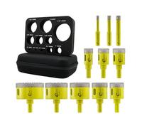 Juego de Brocas Diamante 11piezas - 6/8/10/20/25/28/32/35/45/50/65mm SANLEETEK Dentado Sierra Perforadora de Diamante con Vástago Triangular para Cerámica Porcelánico Mármol Granito