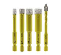 Juego de Brocas Diamante Seco - 4piezas 6/8/10/12mm Sierra Perforadora y 1pieza 6mm Taladro Carburo con Mango Hexagonal Cambio Rápido para Cerámica Porcelana Granito Mármol Cuarzo Gres SANLEETEK