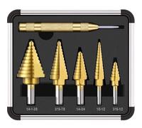 Juego de brocas escalonadas, 6 piezas de brocas de acero de alta velocidad, herramienta de perforación escalonada con punzón central automático