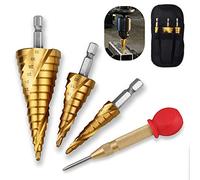 Juego de brocas escalonadas ranuradas en espiral 3 pzs Brocas Escalonadas HSS con punzón central con tapa de goma, recubierta de titanio herramientas eléctricas para madera, metal, acero inoxidable