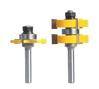 Juego de brocas for enrutador cola milano, vástago tipo T 1/2 ", cortador carburo tungsteno 3 flautas for paneles suelo con rodamiento, 2 uds(12mm)