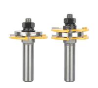 Juego de brocas for enrutador tres hojas tipo T, 2 uds., 12mm/12,7mm, cortadores juntas for carpintería for suelos y uniones paneles(12mm)