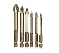 Juego de brocas for hormigón de vidrio Punta de carburo de aleación con bordes de corte Azulejo Cruz de vidrio Cabeza de lanza Hexagonal Brocas de cerámica Herramienta (Size : 5-6-6-8-10-12 MM)