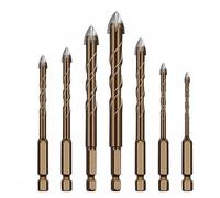 Juego de brocas helicoidales de 7 piezas - Broca de metal duro para vidrio, azulejos, cerámica | HEX 1/4" 3 - 12 mm, carburo de tungsteno, ranura en U, 4 cortes, lubricante refrigerante recomendado |