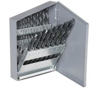 Juego de brocas Latrobe de acero de alta velocidad de la serie 150ASP de Chicago con carcasa de metal, acabado de óxido negro, punto de división de 135 grados, pulgada, 21 piezas, 1/16" - 3/8" en