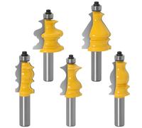 Juego de brocas para enrutador, puerta de armario, vástago de 1/2 pulgada, 5 cortadores de panel elevado, ideal para molduras y proyectos de carpintería, CNC y enrutadores portátiles