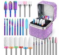 Juego de brocas para uñas con estuche de almacenamiento: 30 piezas de carburo de 3/32 pulgadas, kit profesional de salón de cerámica para uñas acrílicas, multifunción para mujeres, artistas de uñas
